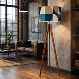 Nordic Wooden Retro Tripod Floor Lamp: Blue Brown White 60s Geometric - retro floor lamps