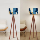 Nordic Wooden Retro Tripod Floor Lamp: Blue Brown White 60s Geometric - retro floor lamps