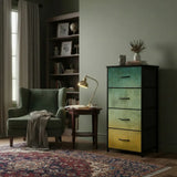 Ombré Green Brown Blue Fabric Dresser: Earthy Tones Steel Frame Storage Cabinet - One Size - retro dresser