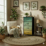 Ombré Green Brown Blue Fabric Dresser: Earthy Tones Steel Frame Storage Cabinet - One Size - retro dresser
