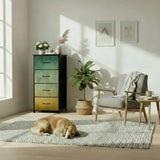 Ombré Green Brown Blue Fabric Dresser: Earthy Tones Steel Frame Storage Cabinet - One Size - retro dresser