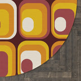 Orange Brown Retro 70s Round Rug Boho Chenille Mid-Century Style Area Carpet - 60’’ × 60’’ - retro rug
