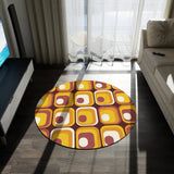 Orange Brown Retro 70s Round Rug Boho Chenille Mid-Century Style Area Carpet - 60’’ × 60’’ - retro rug