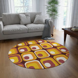 Orange Brown Retro 70s Round Rug Boho Chenille Mid-Century Style Area Carpet - 60’’ × 60’’ - retro rug