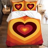 Orange Red 70s Heart Duvet Cover Set: Retro Full Size Microfiber Bedding - retro bedding