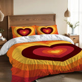 Orange Red 70s Heart Duvet Cover Set: Retro Full Size Microfiber Bedding - retro bedding