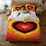 Orange Red 70s Heart Duvet Cover Set: Retro Full Size Microfiber Bedding - retro bedding