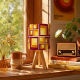 Orange Sqaures Retro 70s Midcentury Tripod Table Lamp – Smart LED Remote - retro table lamps