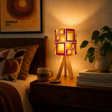 Orange Sqaures Retro 70s Midcentury Tripod Table Lamp – Smart LED Remote - retro table lamps