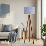 Pale Blue White Retro Nordic Tripod Floor Lamp - 1970s Abstract Flowers Shade - retro floor lamps
