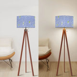Pale Blue White Retro Nordic Tripod Floor Lamp - 1970s Abstract Flowers Shade - retro floor lamps