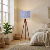 Pale Blue White Retro Nordic Tripod Floor Lamp - 1970s Abstract Flowers Shade - retro floor lamps
