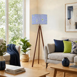 Pale Blue White Retro Nordic Tripod Floor Lamp - 1970s Abstract Flowers Shade - retro floor lamps