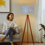 Pale Blue White Retro Nordic Tripod Floor Lamp - 1970s Abstract Flowers Shade - retro floor lamps