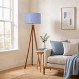 Pale Blue White Retro Nordic Tripod Floor Lamp - 1970s Abstract Flowers Shade - retro floor lamps