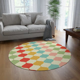 Pastel Colors Boho Round Rug Retro 60s Style Midcentury Area Carpet - 60’’ × 60’’ - retro rug