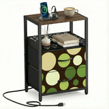 Polka Dot Midcentury Retro Nightstand with Built-In Charging Station - retro bedside table