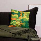 PSYCHEDELIC 1960s THROW PILLOW Swirl Midcentury Design Green Orange Yellow - retro pillow