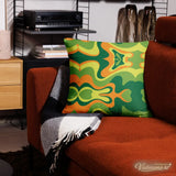 PSYCHEDELIC 1960s THROW PILLOW Swirl Midcentury Design Green Orange Yellow - retro pillow