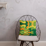 PSYCHEDELIC 1960s THROW PILLOW Swirl Midcentury Design Green Orange Yellow - retro pillow