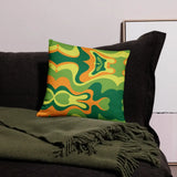 PSYCHEDELIC 1960s THROW PILLOW Swirl Midcentury Design Green Orange Yellow - retro pillow