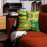 PSYCHEDELIC 1960s THROW PILLOW Swirl Midcentury Design Green Orange Yellow - retro pillow