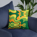PSYCHEDELIC 1960s THROW PILLOW Swirl Midcentury Design Green Orange Yellow - retro pillow