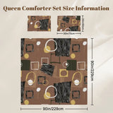 Queen comforter set size information with comforter and pillowcase dimensions in inches and cm