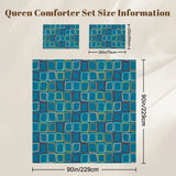 Queen comforter set size information with comforter and pillowcase dimensions in inches and cm