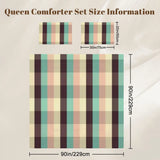 Queen comforter set size information with comforter and pillowcase dimensions in inches and cm