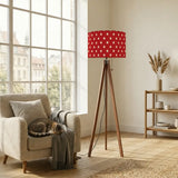Red White Retro Tripod Floor Lamp - 50s Polka Dots Lamp Shade - retro floor lamps