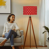 Red White Retro Tripod Floor Lamp - 50s Polka Dots Lamp Shade - retro floor lamps
