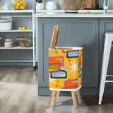 Retro 1950s Square Small Trash Can with Lid Atomic Mid Century Pattern Yellow - One Size - retro tash cans