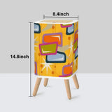 Retro 1950s Square Small Trash Can with Lid Atomic Mid Century Pattern Yellow - One Size - retro tash cans