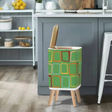 Retro 1950s Square Small Trash Can with Lid Green Squares - One Size - retro tash cans