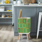 Retro 1950s Square Small Trash Can with Lid Green Squares - One Size - retro tash cans