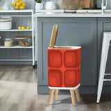 Retro 1970s Style Square Trash Can with Lid Mid Century Modern Red Geometric - One Size - retro tash cans