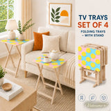 Retro 50s Pastel Lemon Wooden TV Tray Tables - Set of 4 with Stand - 4 Pack - retro tv tray