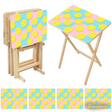 Retro 50s Pastel Lemon Wooden TV Tray Tables - Set of 4 with Stand - 4 Pack - retro tv tray