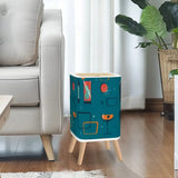 Retro 50s Small Trash Can with Lid Atomic Mid Century Pattern Blue - One Size - retro tash cans
