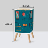 Retro 50s Small Trash Can with Lid Atomic Mid Century Pattern Blue - One Size - retro tash cans