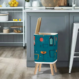 Retro 50s Small Trash Can with Lid Atomic Mid Century Pattern Blue - One Size - retro tash cans