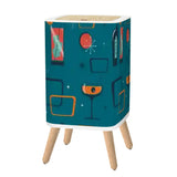 Retro 50s Small Trash Can with Lid Atomic Mid Century Pattern Blue - One Size - retro tash cans