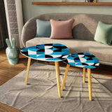 Retro 60 Tripod Nesting Coffee Table Set - Blue Black White Geometric - retro ads