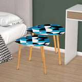 Retro 60 Tripod Nesting Coffee Table Set - Blue Black White Geometric - retro ads