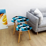Retro 60 Tripod Nesting Coffee Table Set - Blue Black White Geometric - retro ads