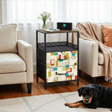 Retro 60s Accent Side Table - Nightstand with Built-In Charging Station - retro bedside table