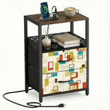 Retro 60s Accent Side Table - Nightstand with Built-In Charging Station - retro bedside table
