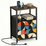 Retro 60s Bedside Table - Cabinet with Charging Station & Drawers - retro bedside table