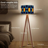 Retro 60s Blue Yellow Midcentury Floor Lamp - Scandi Wooden Tripod Light - retro floor lamps